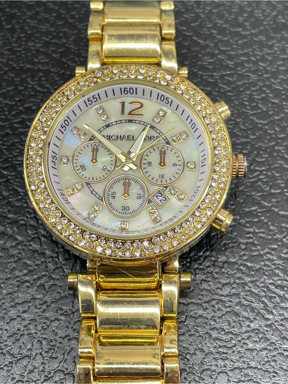 Michael Kors Gold and Mother-of-Pearl Crystal-Accent Chronograph Watch